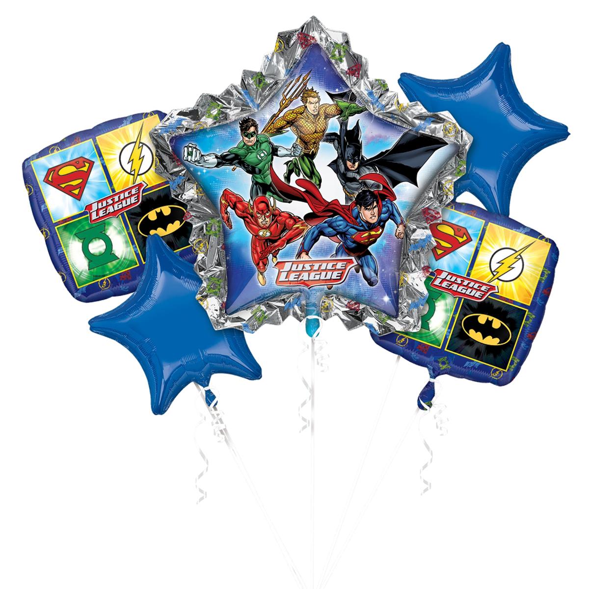 Justice League Birthday Bouquet 5pcs Balloons & Streamers - Party Centre - Party Centre