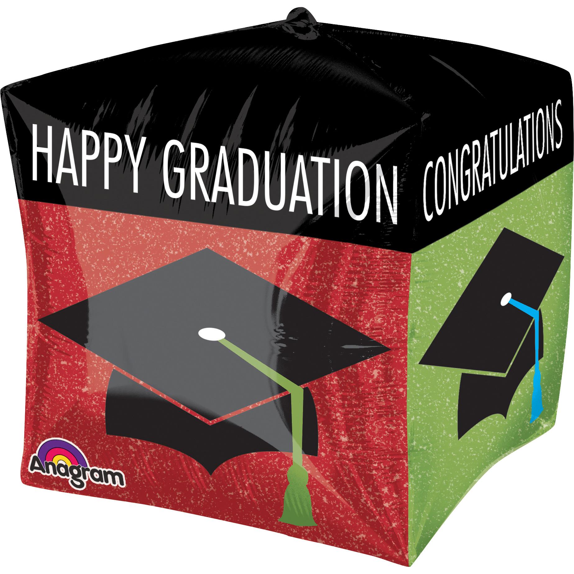 Happy Graduation Cap Cubez Foil Balloon 15in Balloons & Streamers - Party Centre - Party Centre
