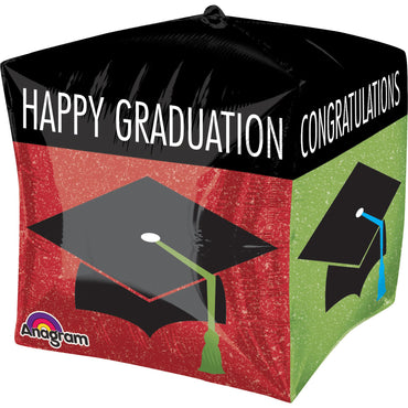 Happy Graduation Cap Cubez Foil Balloon 15in Balloons & Streamers - Party Centre - Party Centre