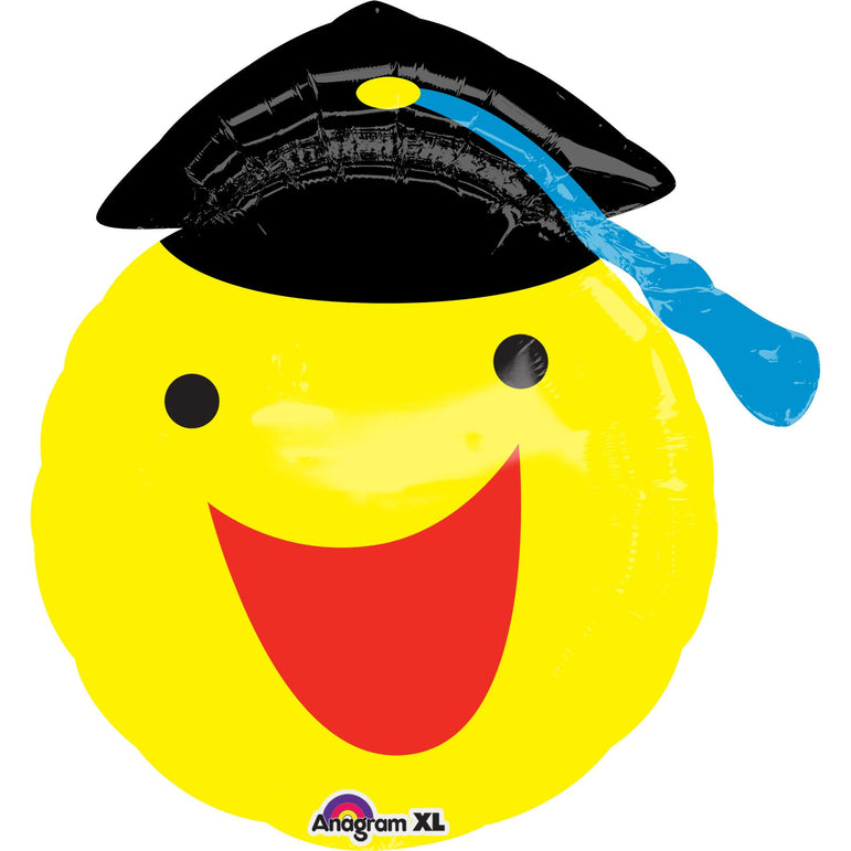 Happy Smiley Face Grad Junior Shape Foil Balloon 18in Balloons & Streamers - Party Centre