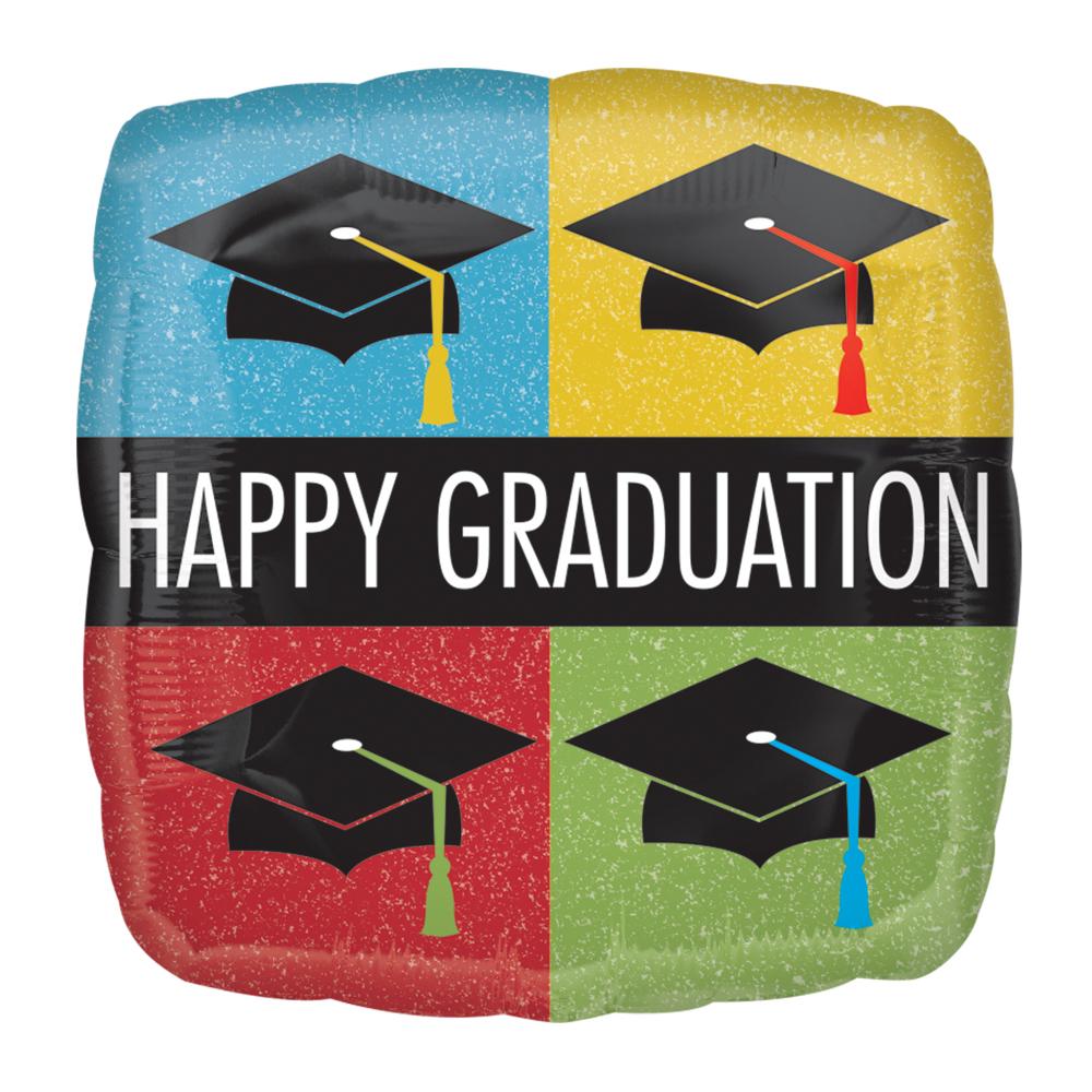 Happy Graduation Caps Square Foil Balloon 18in Balloons & Streamers - Party Centre - Party Centre