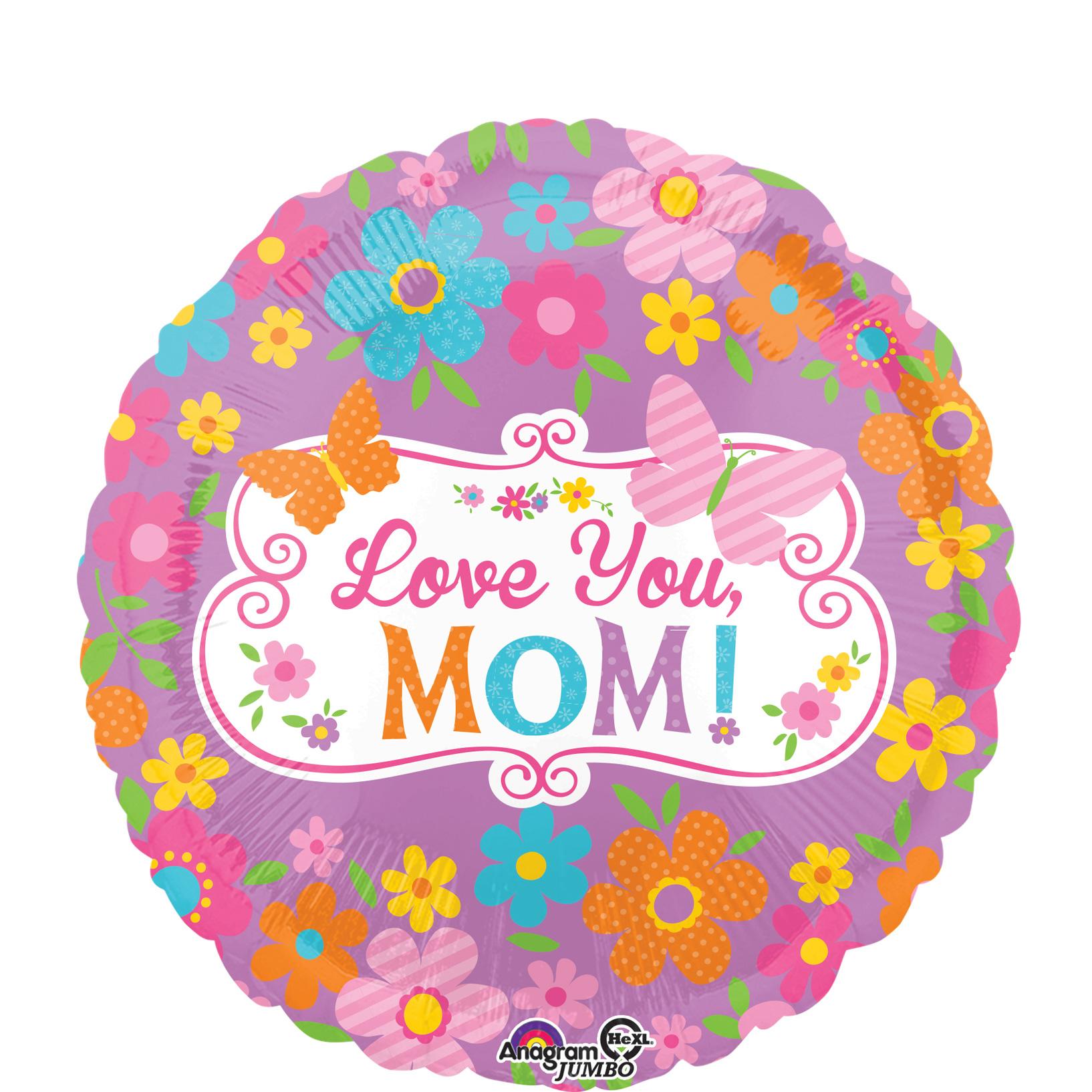 Love Mom Flowers & Butterflies Jumbo Foil Balloon 28in Balloons & Streamers - Party Centre - Party Centre