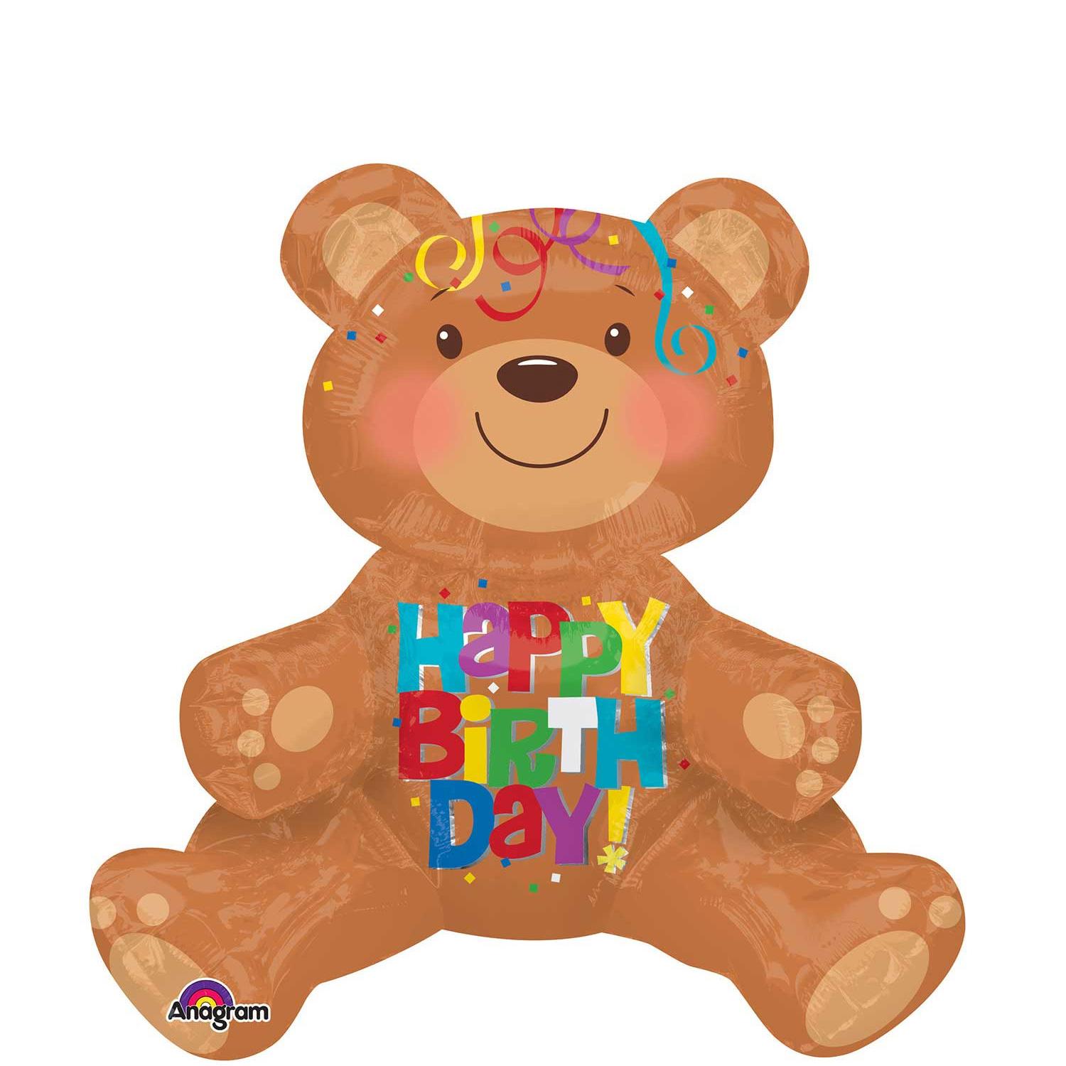 Happy Birthday Bear Multi Balloon 17x19in Balloons & Streamers - Party Centre - Party Centre