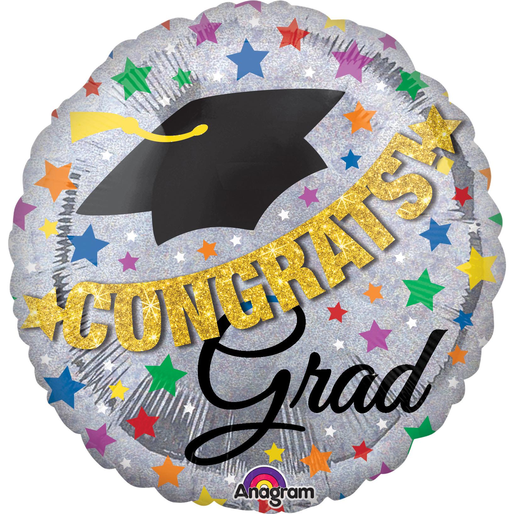 Congrats Grad Banner Jumbo Holographic Balloon 32in Balloons & Streamers - Party Centre - Party Centre