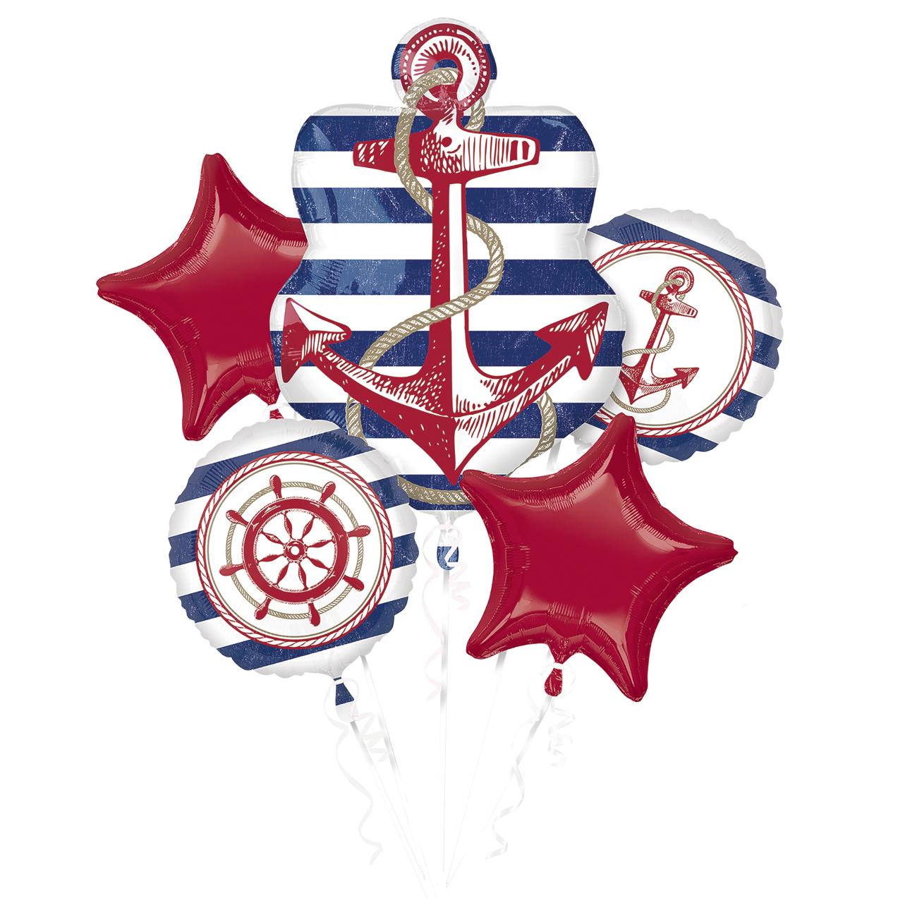 Anchors Aweigh Balloon Bouquet 5pcs Balloons & Streamers - Party Centre - Party Centre