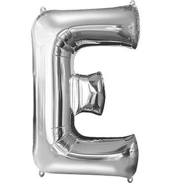 Silver Letter E Supershape Balloon 53cmx81cm - Party Centre