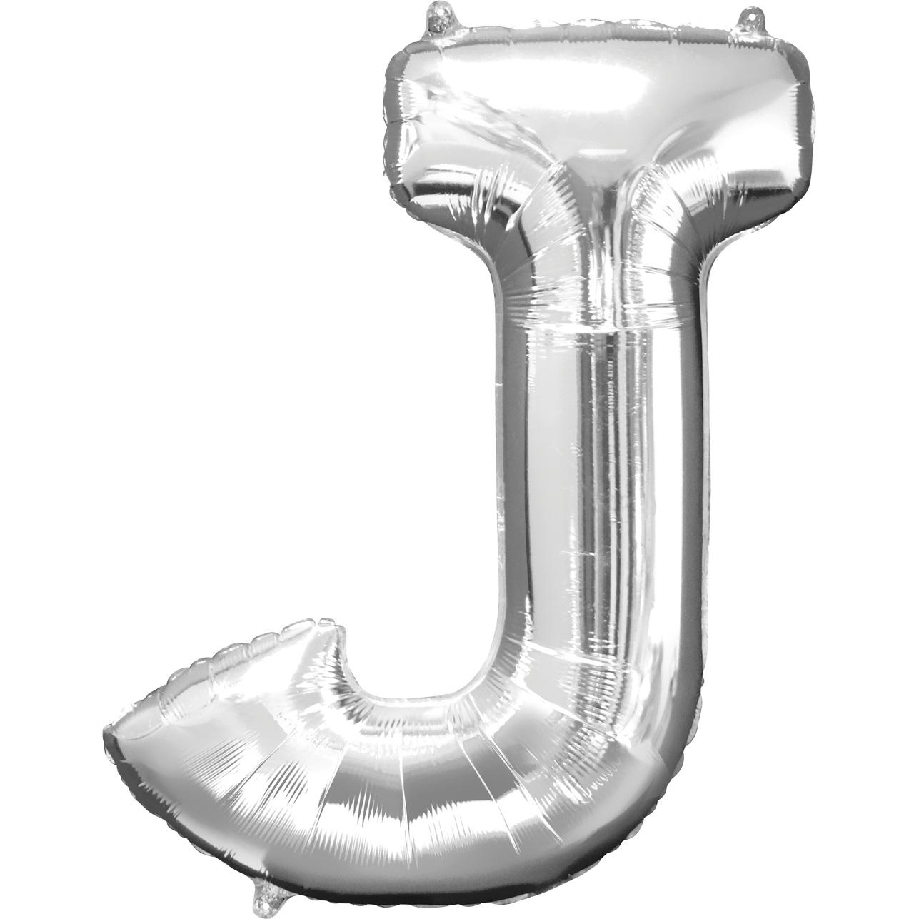 Letter J Silver SuperShape Balloon 23x33in Balloons & Streamers - Party Centre - Party Centre