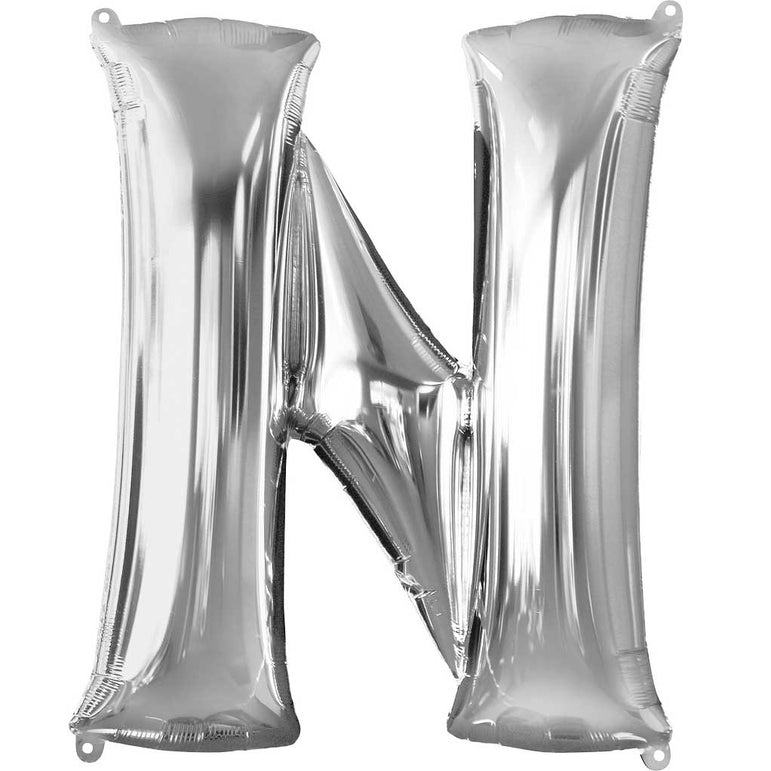 Silver Letter N SuperShape Foil Balloon 60x81cm