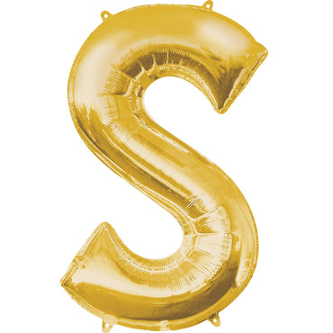 Gold Letter S SuperShape Foil Balloon 34x86cm - Party Centre