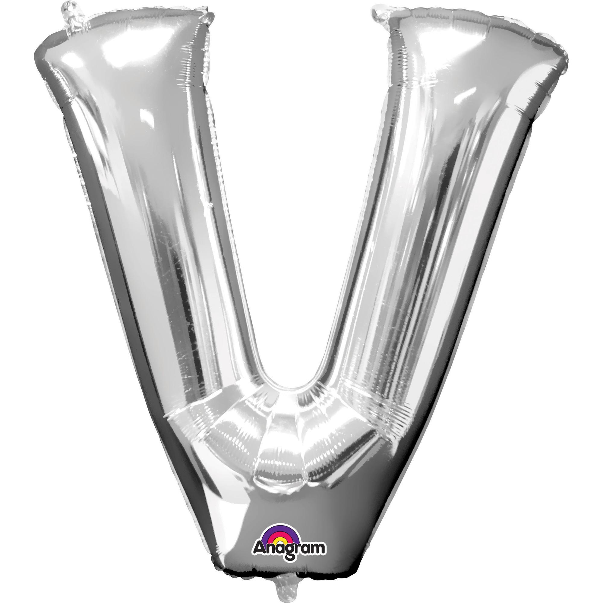 Letter V Silver SuperShape Balloon 32x32in Balloons & Streamers - Party Centre - Party Centre