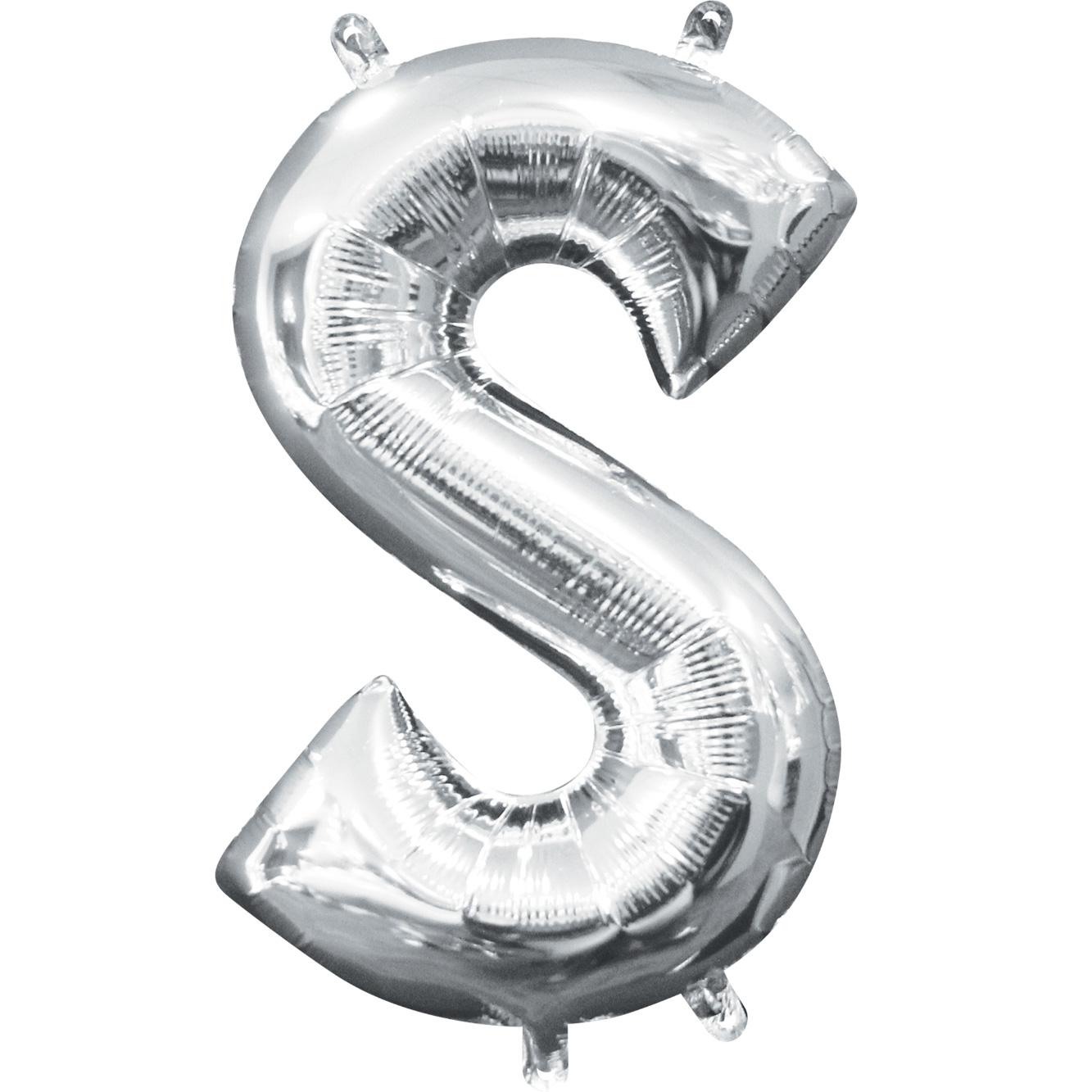 Letter S Silver Mini Shape Foil Balloon 16in Balloons & Streamers - Party Centre - Party Centre