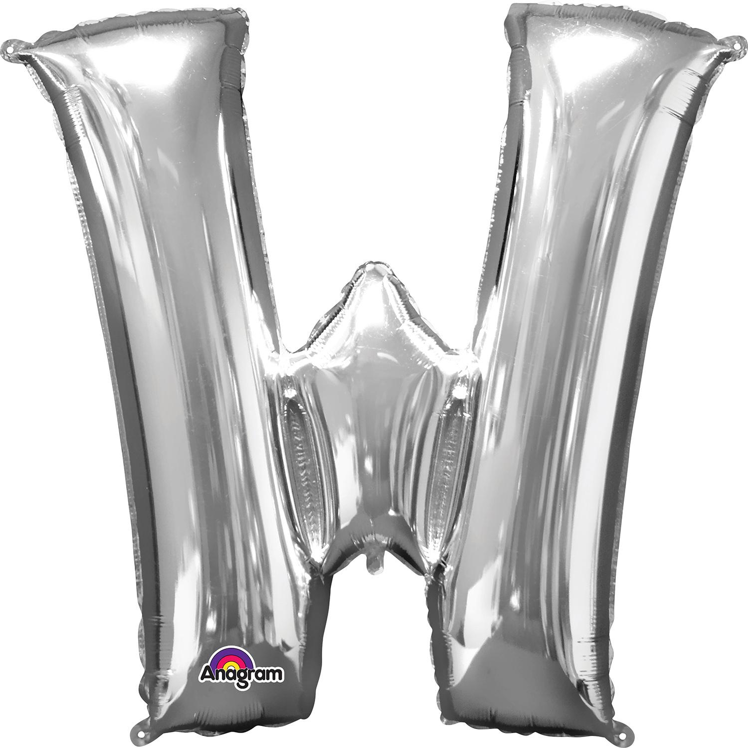Letter W Silver Mini Shape Foil Balloon 16in Balloons & Streamers - Party Centre - Party Centre