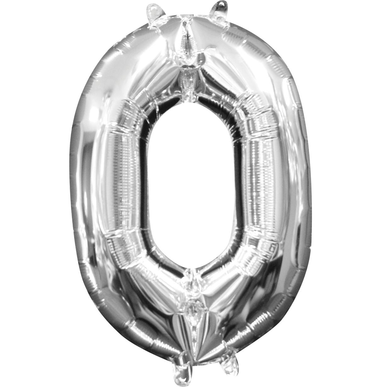 Number 0 Silver Mini Shape Foil Balloon 16in Balloons & Streamers - Party Centre - Party Centre