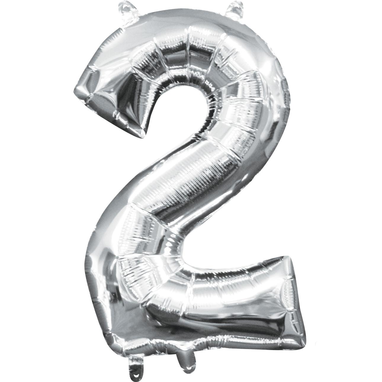 Number 2 Silver Mini Shape Foil Balloon 16in Balloons & Streamers - Party Centre - Party Centre