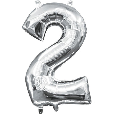 Number 2 Silver Mini Shape Foil Balloon 16in Balloons & Streamers - Party Centre - Party Centre