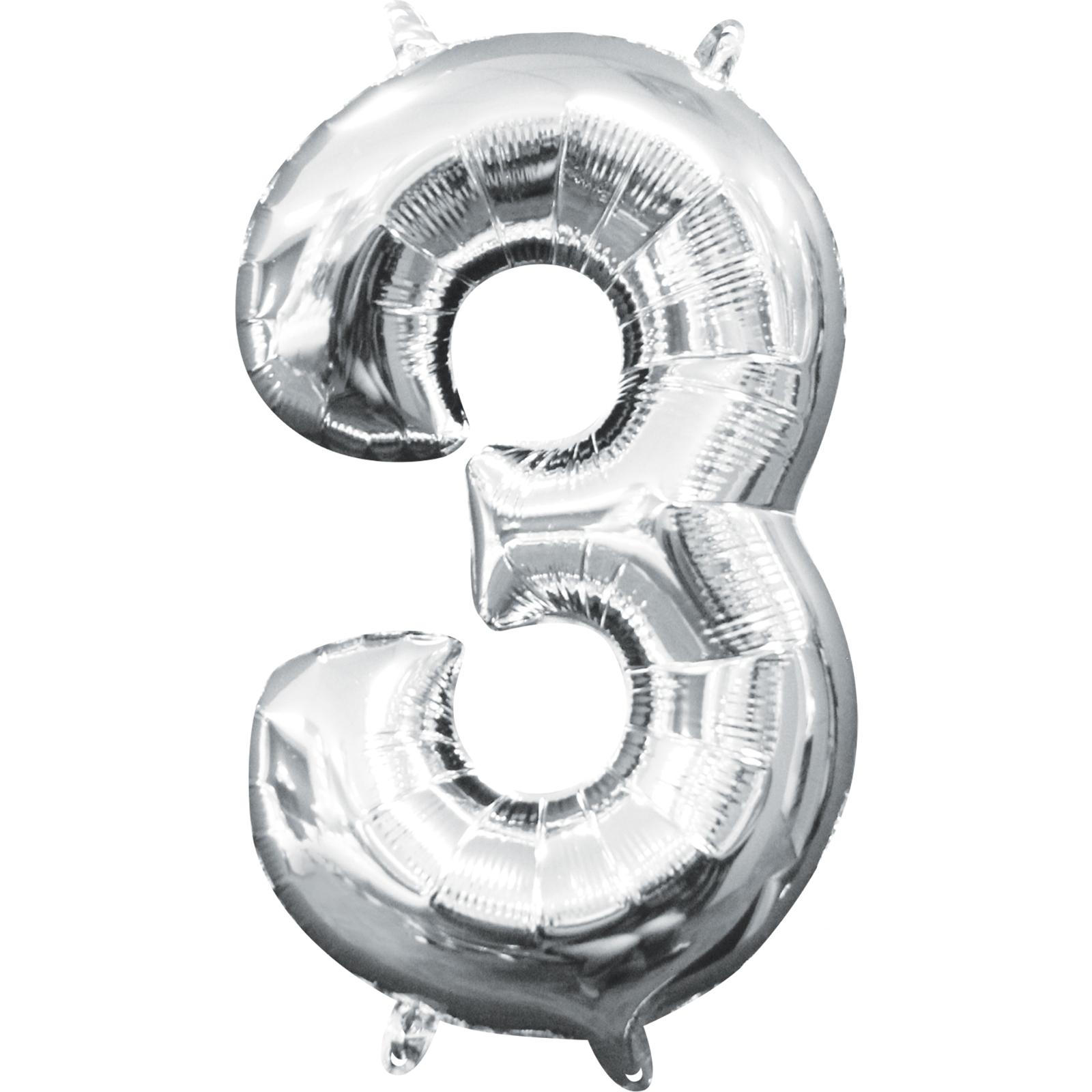 Number 3 Silver Mini Shape Foil Balloon 16in Balloons & Streamers - Party Centre - Party Centre