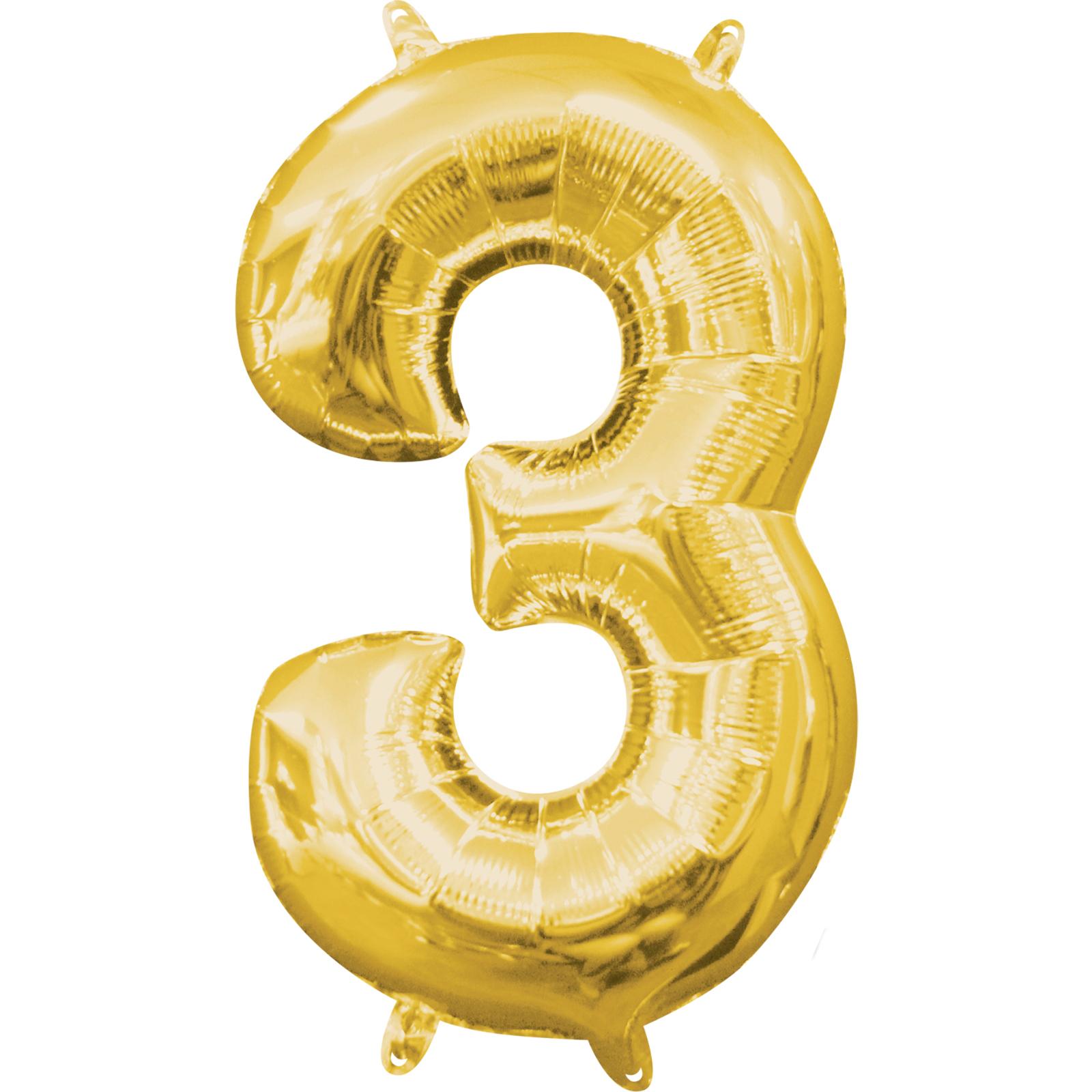 Number 3 Gold Mini Shape Foil Balloon 16in Balloons & Streamers - Party Centre - Party Centre