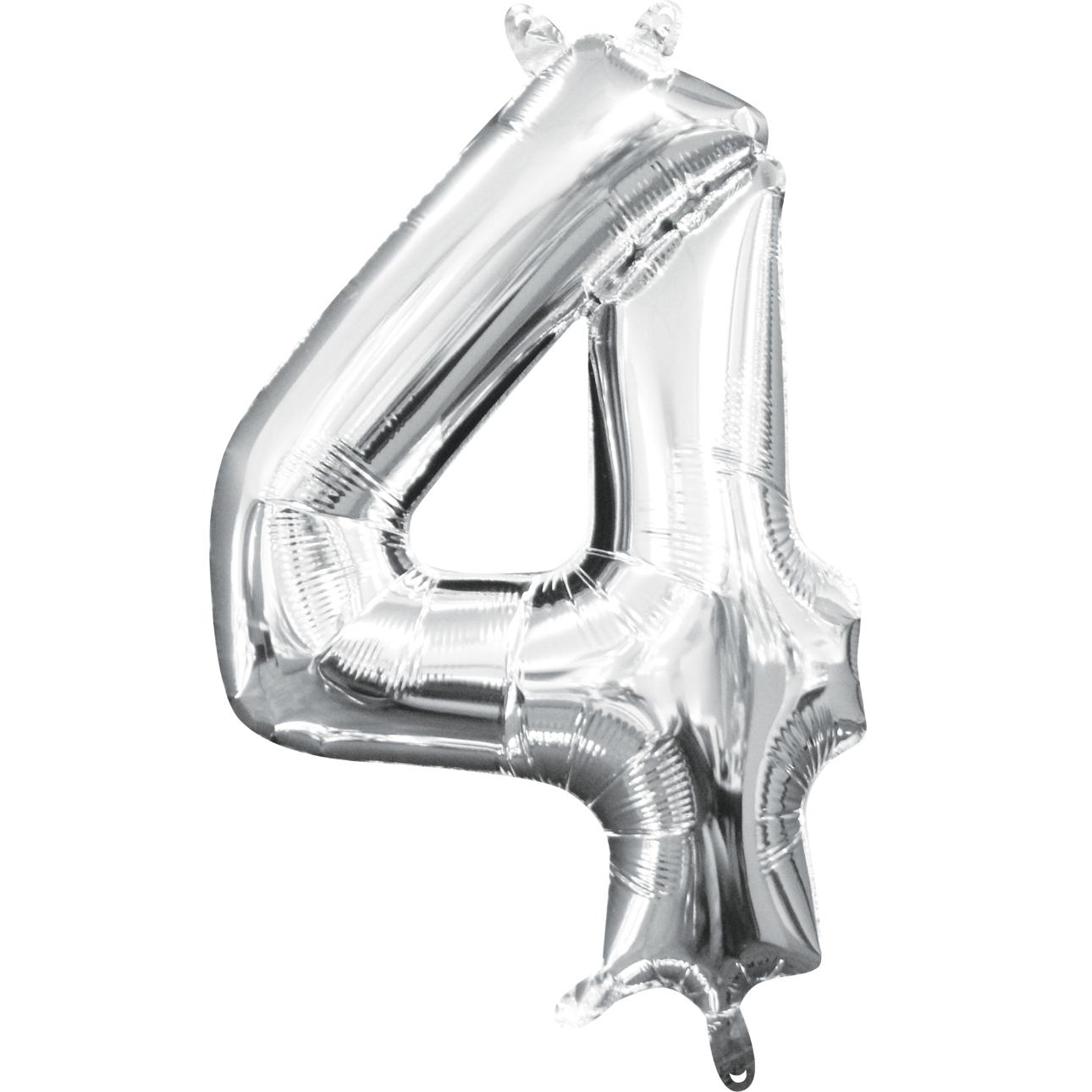Number 4 Silver Mini Shape Foil Balloon 16in Balloons & Streamers - Party Centre - Party Centre