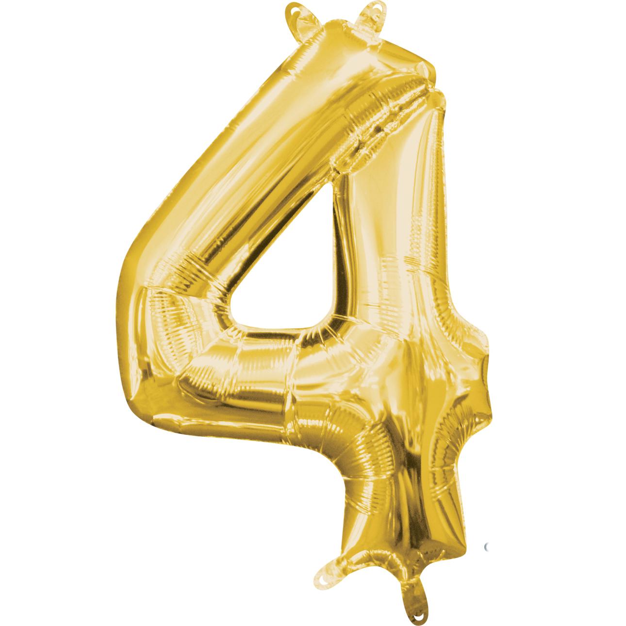 Number 4 Gold Mini Shape Foil Balloon 16in Balloons & Streamers - Party Centre - Party Centre