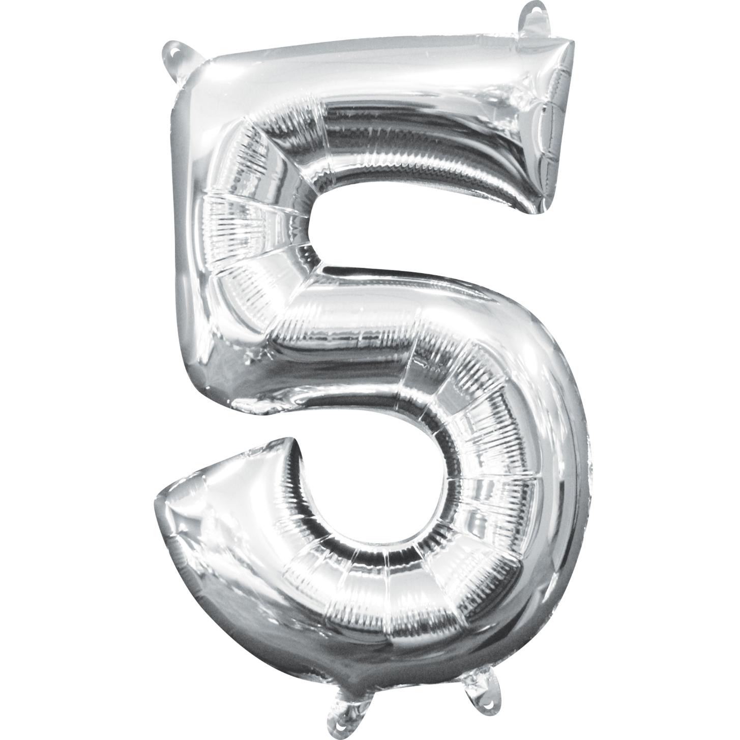 Number 5 Silver Mini Shape Foil Balloon 16in Balloons & Streamers - Party Centre - Party Centre