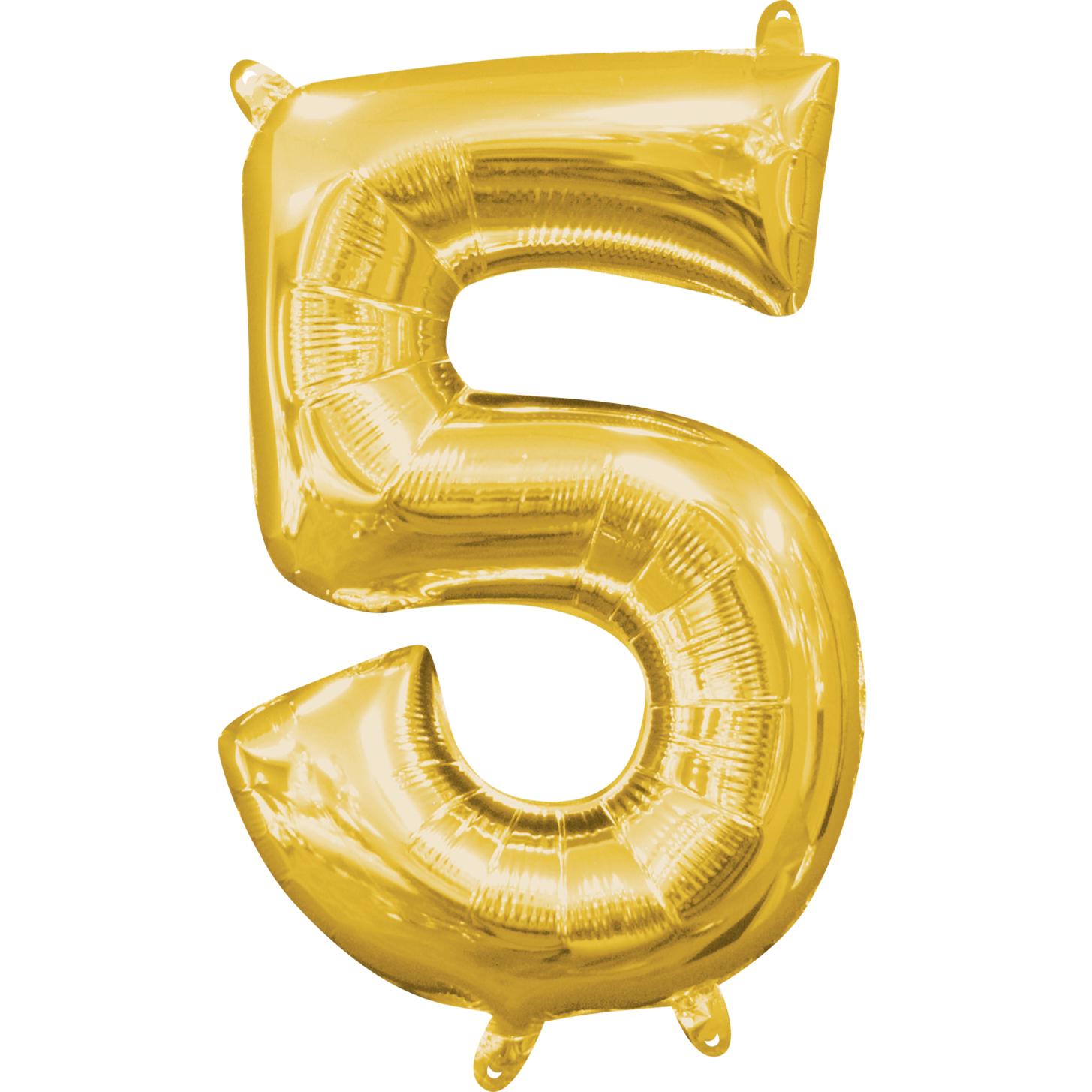 Number 5 Gold Mini Shape Foil Balloon 16in Balloons & Streamers - Party Centre - Party Centre