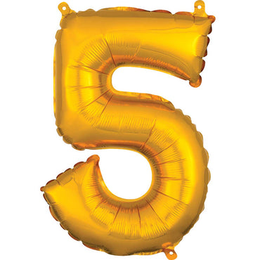 Gold Number 5 Mini Shape Foil Balloon 22x33cm - Party Centre