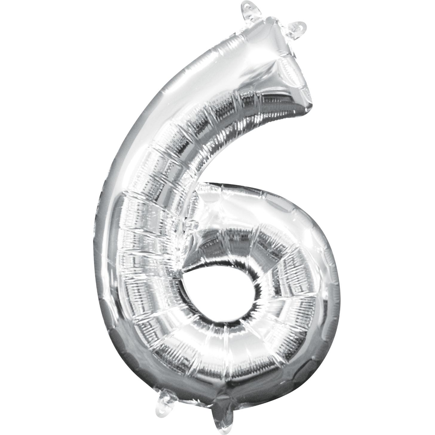 Number 6 Silver Mini Shape Foil Balloon 16in Balloons & Streamers - Party Centre - Party Centre