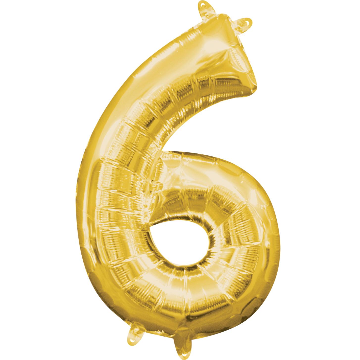 Number 6 Gold Mini Shape Foil Balloon 16in Balloons & Streamers - Party Centre - Party Centre