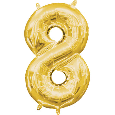 Number 8 Gold Mini Shape Foil Balloon 16in Balloons & Streamers - Party Centre - Party Centre