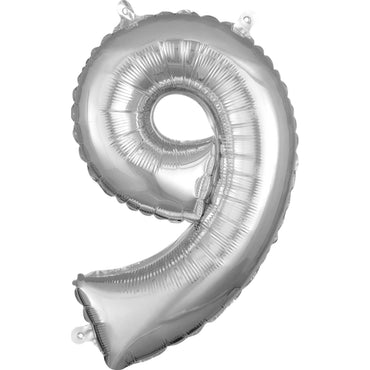 Silver Number 9 Mini Shape Balloon 20x35cm - Party Centre