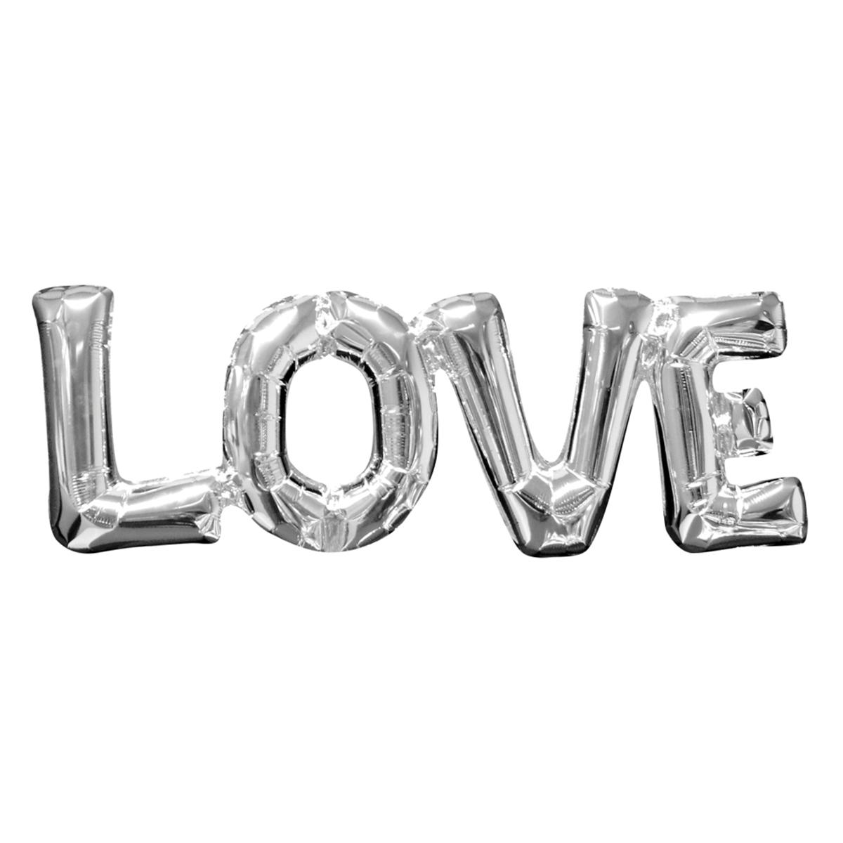 Love Silver Phrases Foil Balloon 25x9in Balloons & Streamers - Party Centre - Party Centre