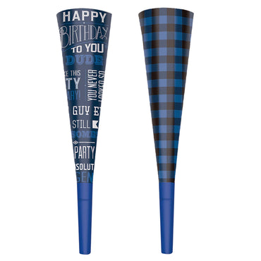 Happy Birthday Man Foil Horns  9in 8pcs Party Accessories - Party Centre - Party Centre