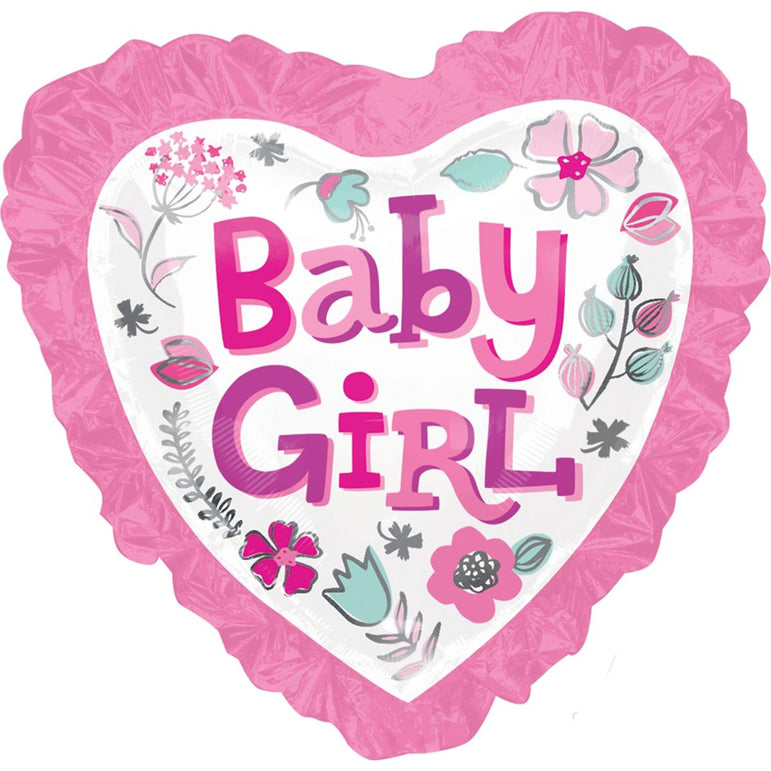 Baby Girl Heart Floral Ruffle SuperShape Balloon Balloons & Streamers - Party Centre