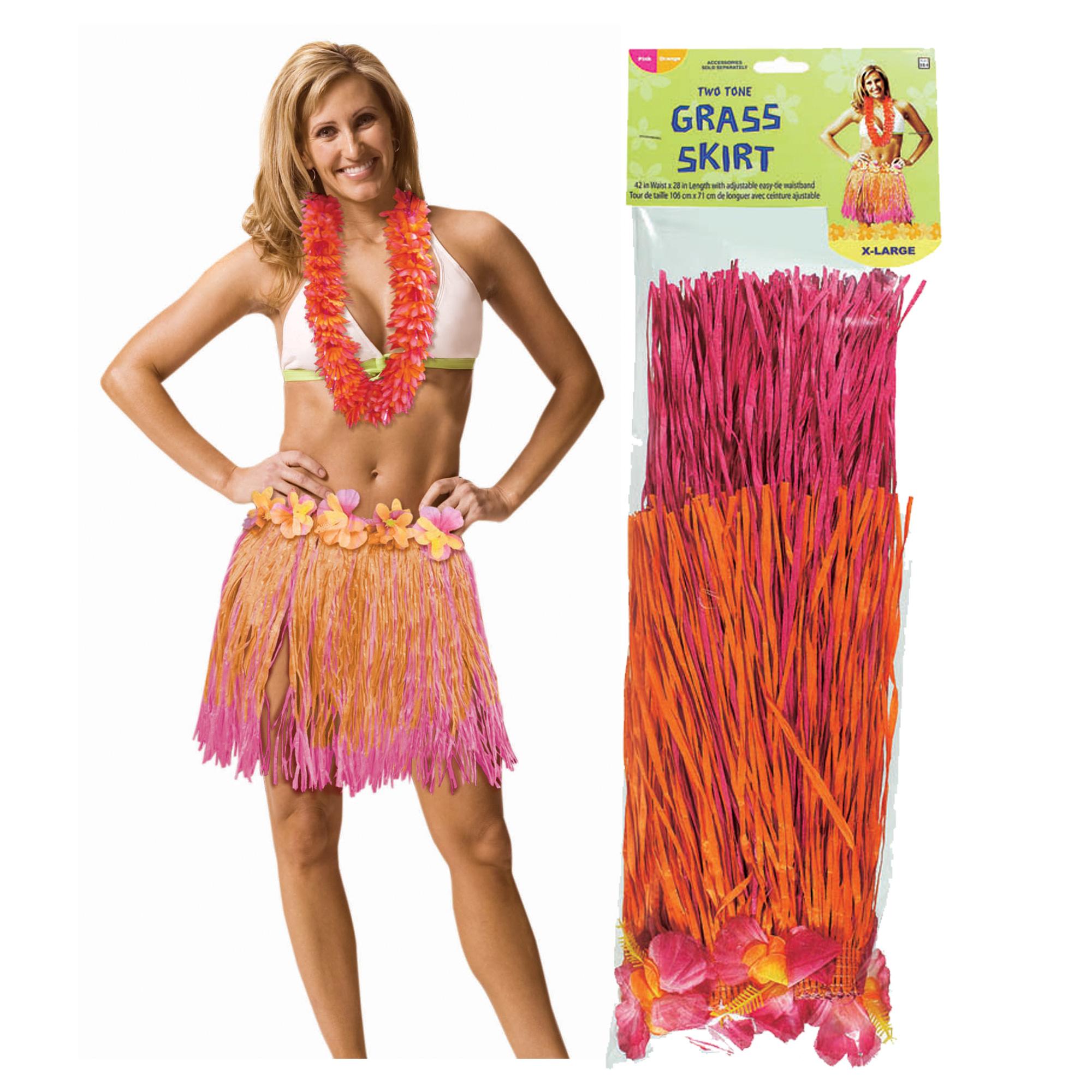 Adult XL Pink & Orange Hula Skirt 18 x 42in Costumes & Apparel - Party Centre - Party Centre