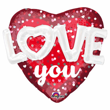 Love Hearts & Dots Holograpic Multi Balloon 91cm Balloons & Streamers - Party Centre - Party Centre