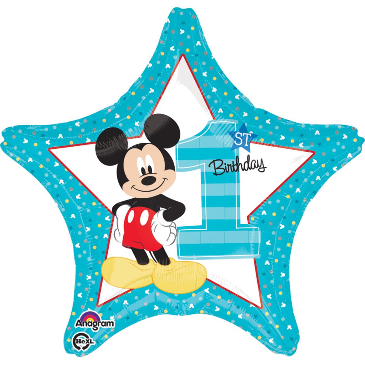 Mickey First Birthday Holographic Star Foil Balloon 18in Balloons & Streamers - Party Centre - Party Centre