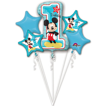 Mickey 1st Birthday Balloon Bouquet 5pcs Balloons & Streamers - Party Centre - Party Centre