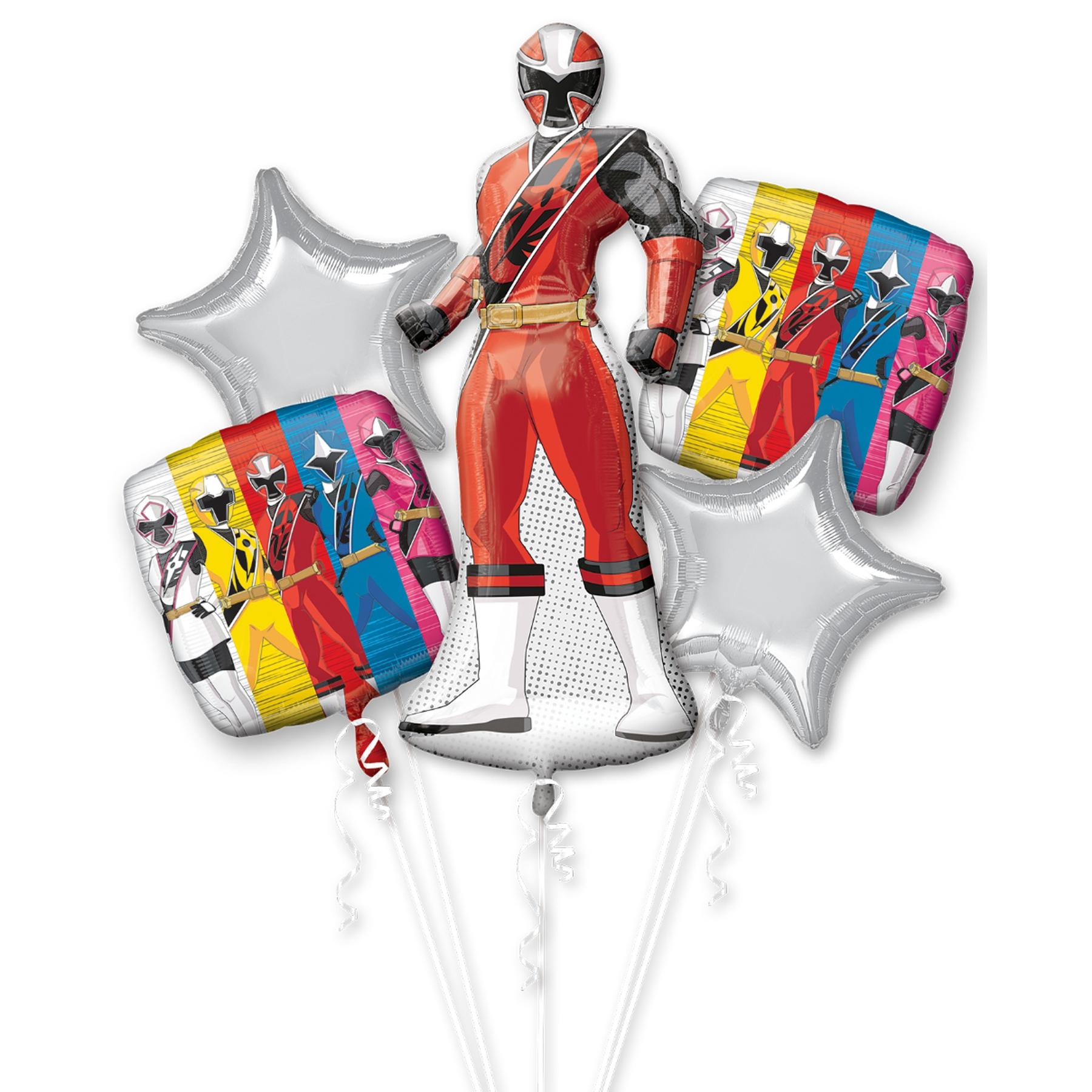 Power Rangers-Ninja Steel Balloon Bouquet 5pcs Balloons & Streamers - Party Centre - Party Centre