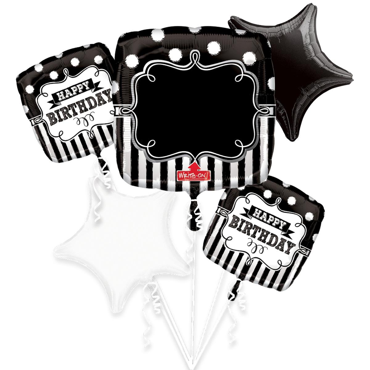 Chalkboard Write On Birthday Bouquet 5pcs Balloons & Streamers - Party Centre - Party Centre