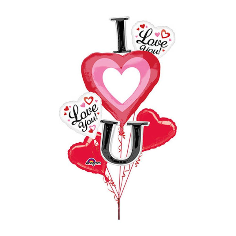 Vertical I Heart You Balloon Bouquet 5pcs Balloons & Streamers - Party Centre