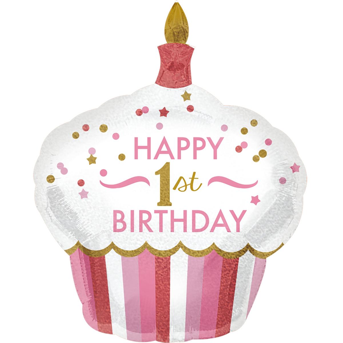 1st Birthday Cupcake Girl Holographic SuperShape Balloon Balloons & Streamers - Party Centre - Party Centre