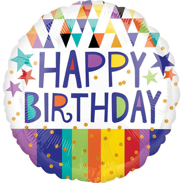 Happy Birthday Triangles Stripes & Stars 18in Balloons & Streamers - Party Centre - Party Centre