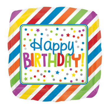 HBD Stripes & Dots Square Balloon 18in Balloons & Streamers - Party Centre - Party Centre