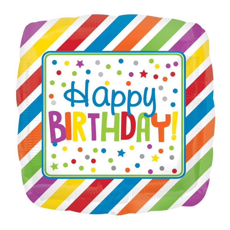 HBD Stripes & Dots Square Balloon 18in Balloons & Streamers - Party Centre