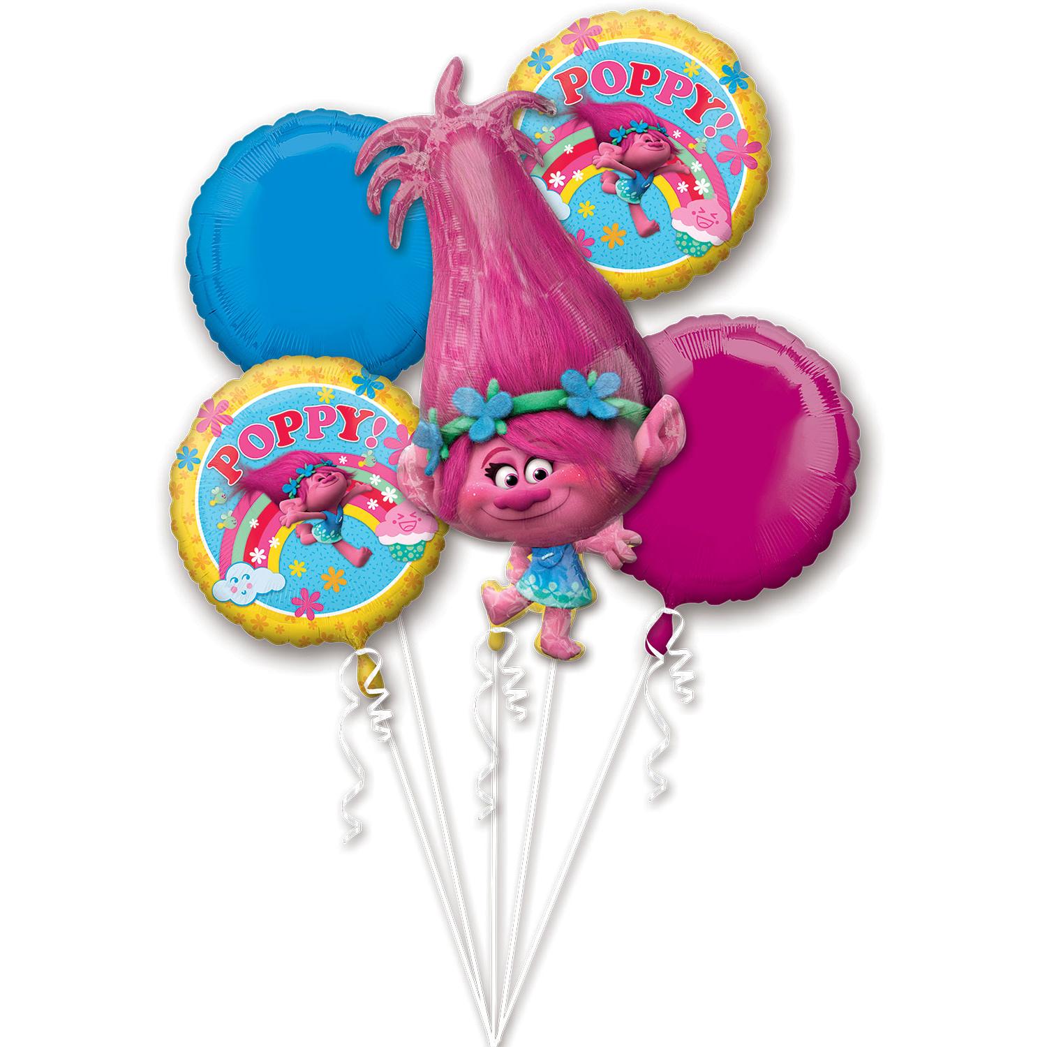 Trolls Balloon Bouquet 5pcs Balloons & Streamers - Party Centre - Party Centre