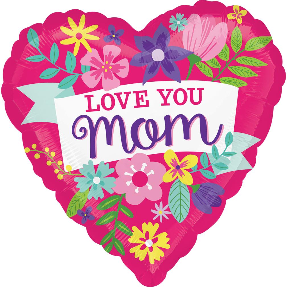 Love You Mom Flowers Foil Balloon 18in Balloons & Streamers - Party Centre - Party Centre