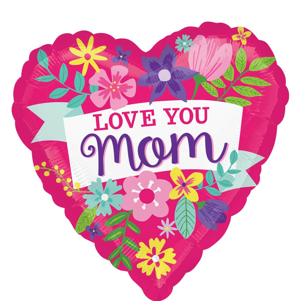 Love You Mom Flowers Jumbo Foil Balloon 28in Balloons & Streamers - Party Centre - Party Centre