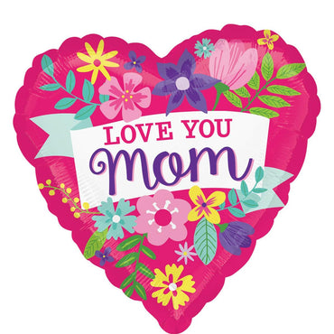 Love You Mom Flowers Jumbo Foil Balloon 28in Balloons & Streamers - Party Centre - Party Centre