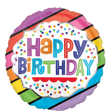 Happy Birthday Bright Stripes Foil Balloon 18in Balloons & Streamers - Party Centre - Party Centre