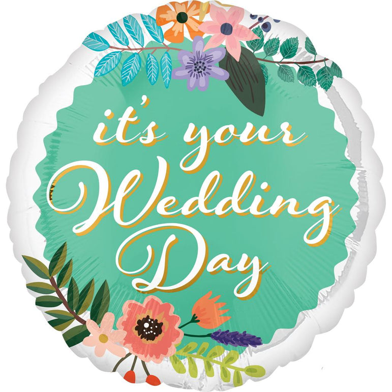 Wedding Day Flowers Foil Balloon 45cm Balloons & Streamers - Party Centre